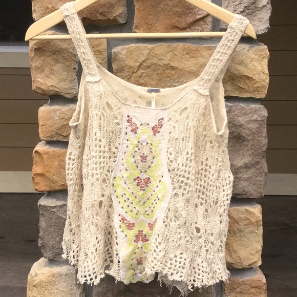 Free People Tops - Free people tank boho Coachella festival cowgirl rodeo net crochet embroidery